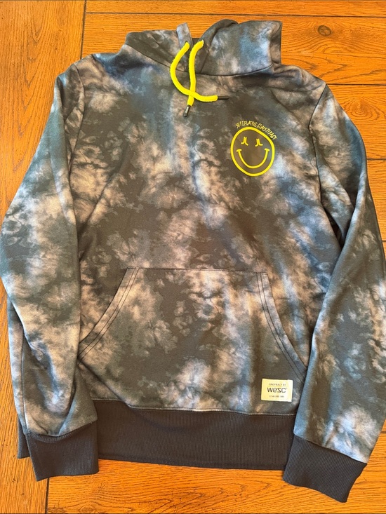 Wesc Other - WESC Gray Tie-Dye Hoodie with Neon Yellow Smile Logo